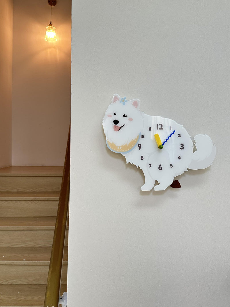 Samoyed pendulum wall clock in a home setting 1