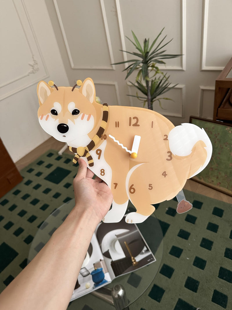 Shiba Inu pendulum wall clock in a home setting 1