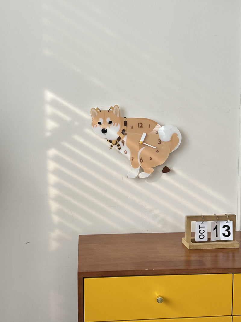 Shiba Inu pendulum wall clock in a home setting 2