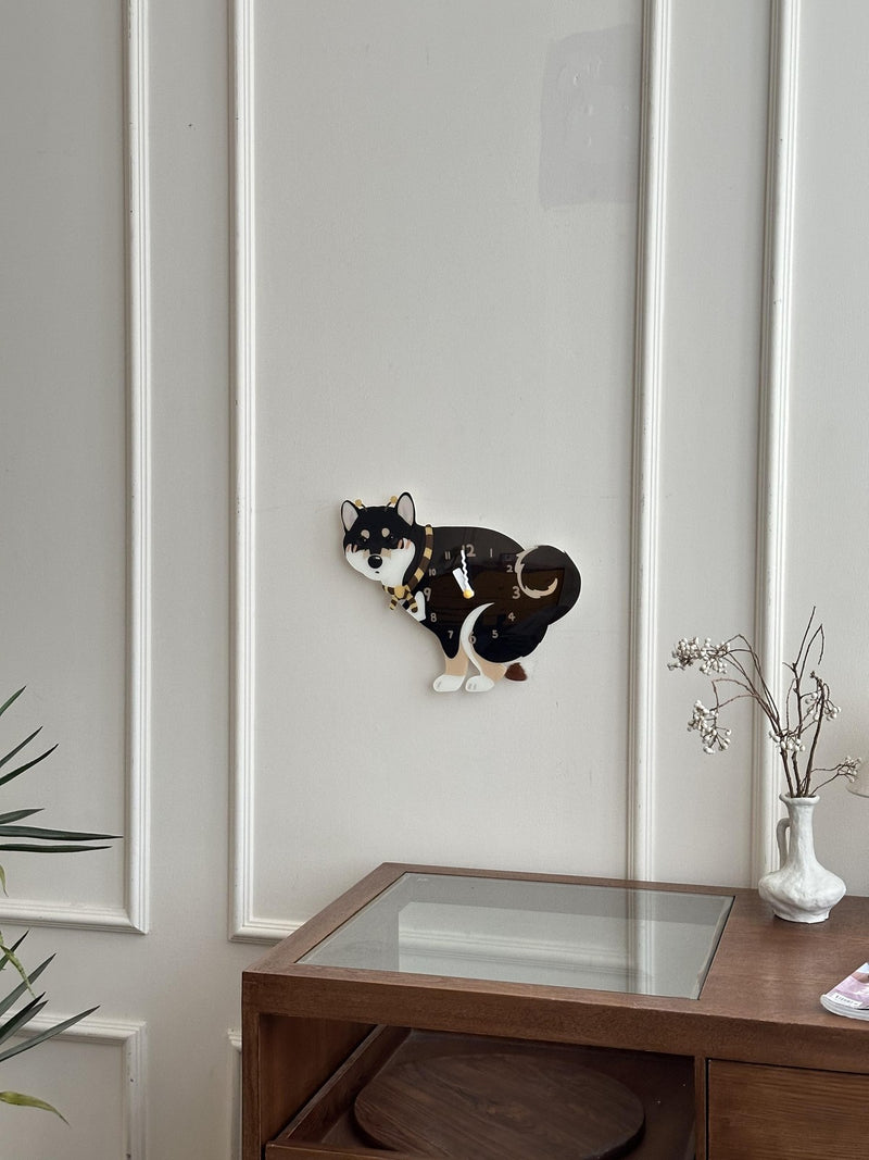 Shiba Inu pendulum wall clock in a home setting 4