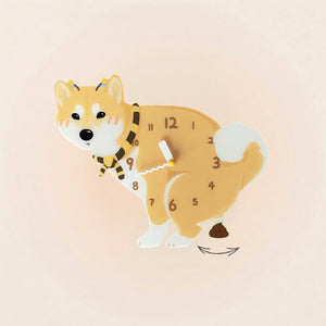 Shiba Inu Poop-Time wall clock in Red with swinging poop pendulum