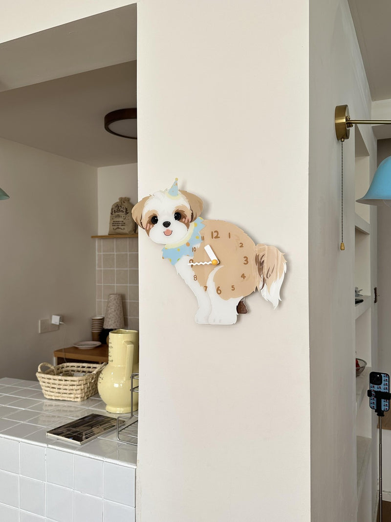 Shih Tzu pendulum wall clock in a home setting 1