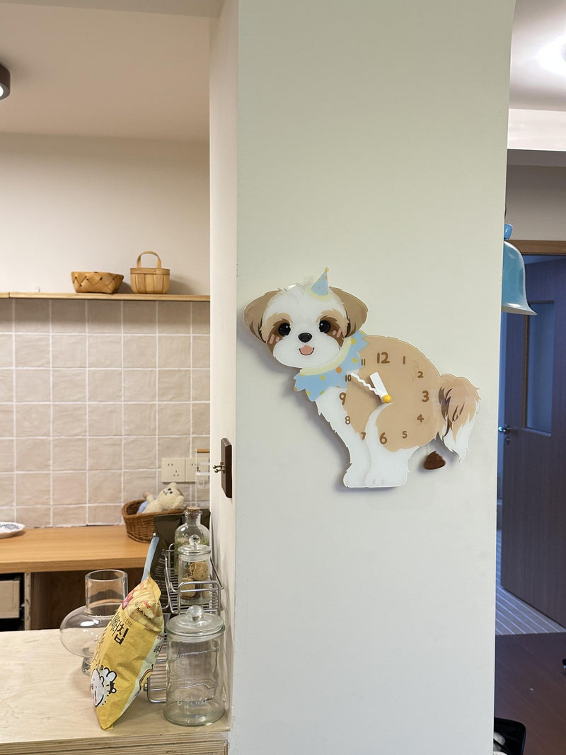 Shih Tzu pendulum wall clock in a home setting 3
