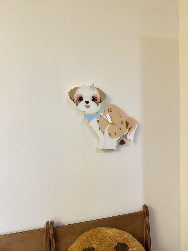 Shih Tzu pendulum wall clock in a home setting 4