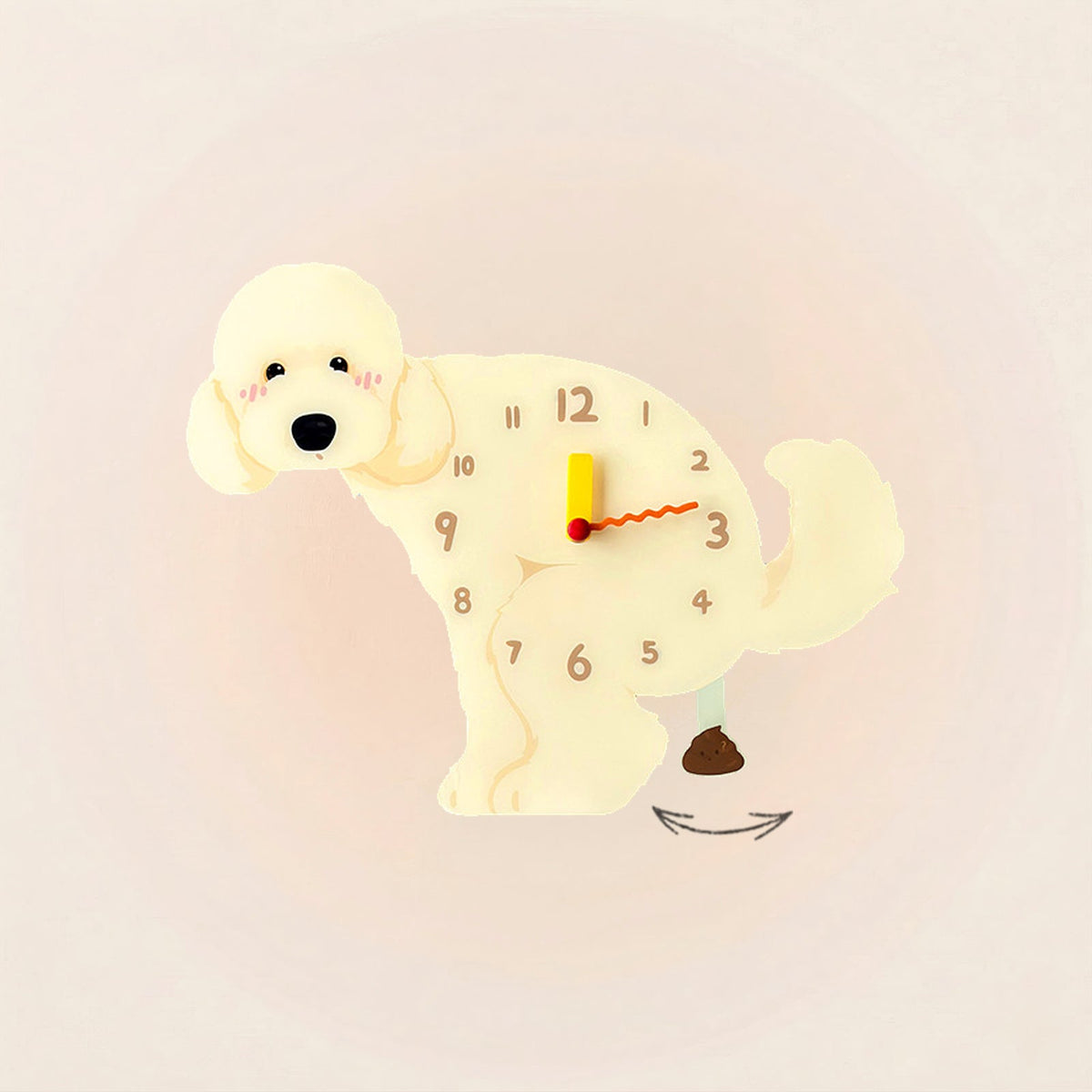 Standard Poodle Poop-Time wall clock in Apricot with swinging poop pendulum