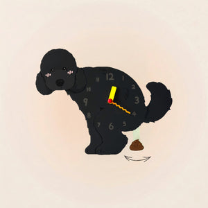 Standard Poodle Poop-Time wall clock in Black with swinging poop pendulum