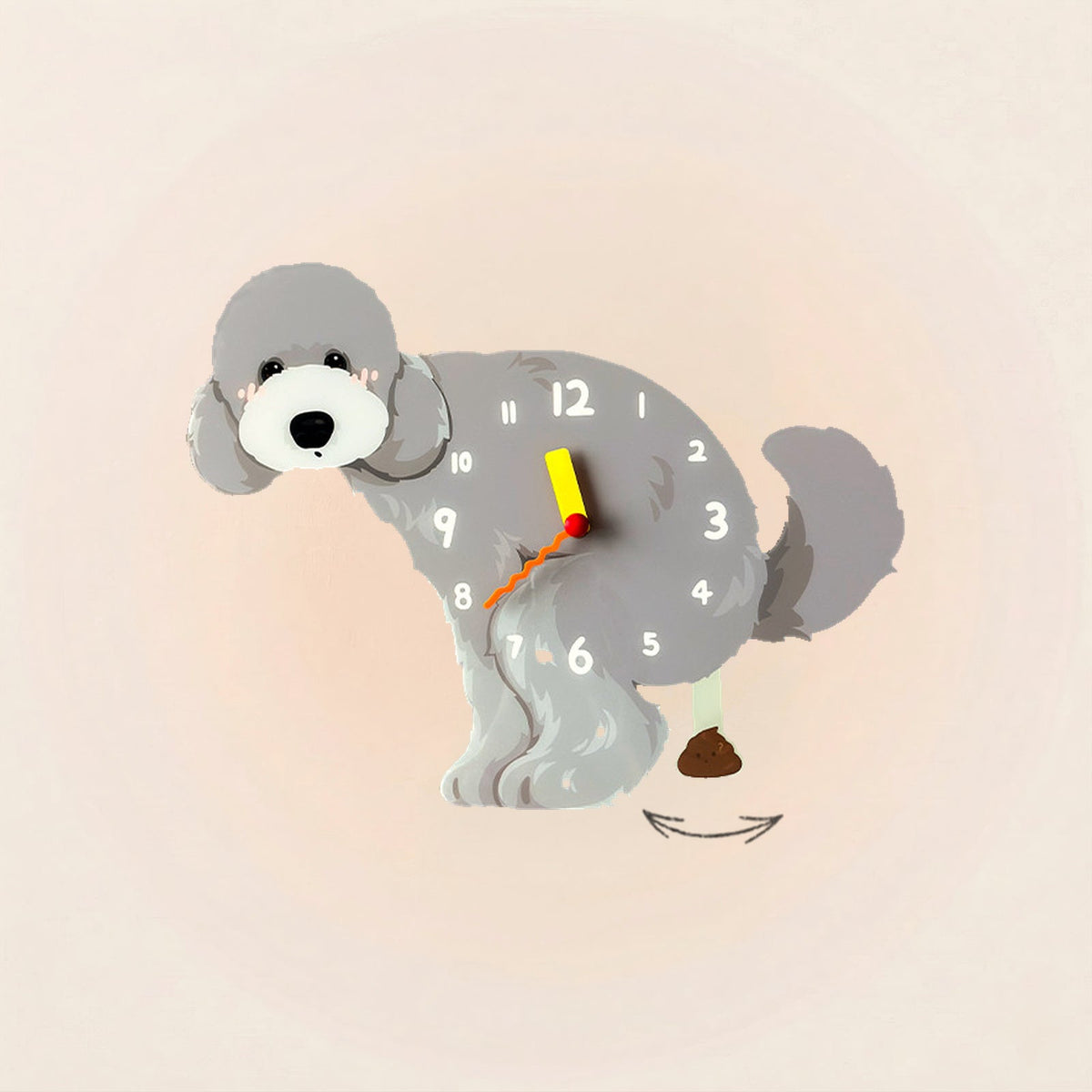 Standard Poodle Poop-Time wall clock in Gray with swinging poop pendulum