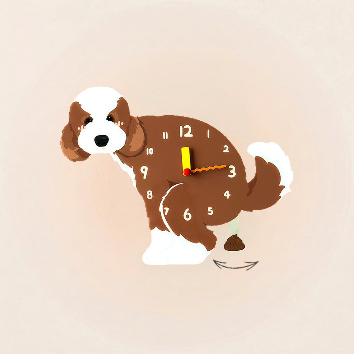 Standard Poodle Poop-Time wall clock in Red & White with swinging poop pendulum