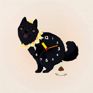 Tusong (Chinese Spitz) Poop-Time wall clock in Black with swinging poop pendulum