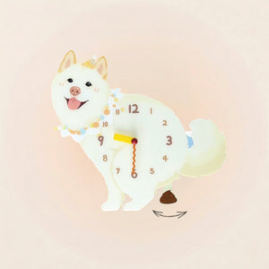 Tusong (Chinese Spitz) Poop-Time wall clock in Cream with swinging poop pendulum