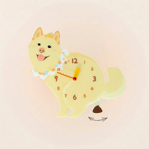 Tusong (Chinese Spitz) Poop-Time wall clock in Golden with swinging poop pendulum