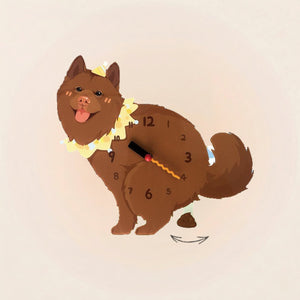 Tusong (Chinese Spitz) Poop-Time wall clock in Red with swinging poop pendulum