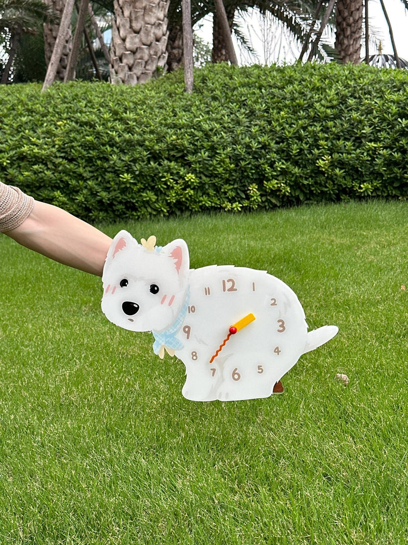 West Highland White Terrier pendulum wall clock in a home setting 2