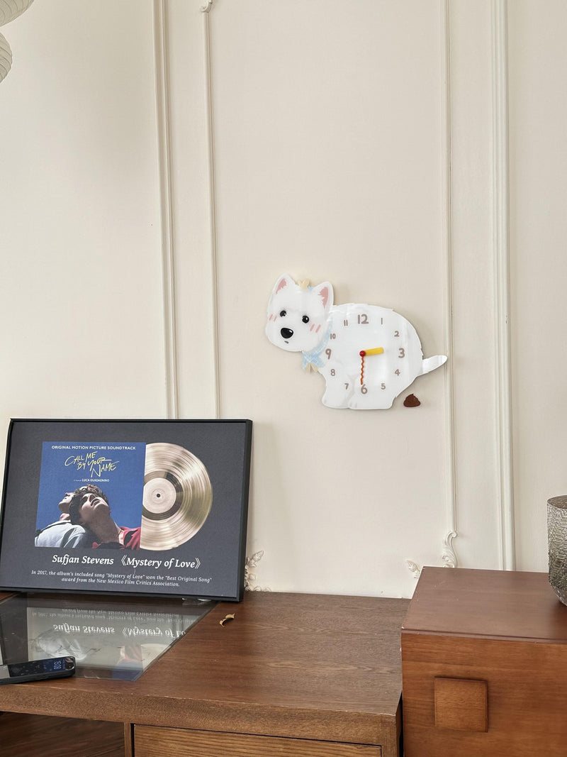 West Highland White Terrier pendulum wall clock in a home setting 3