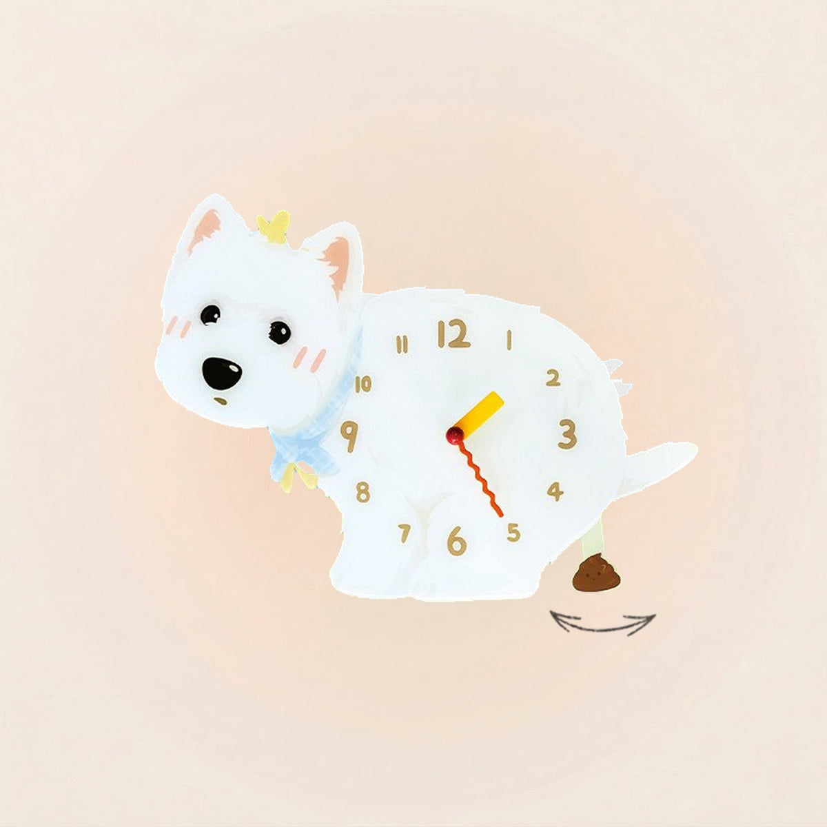 West Highland White Terrier Poop-Time wall clock in White with swinging poop pendulum