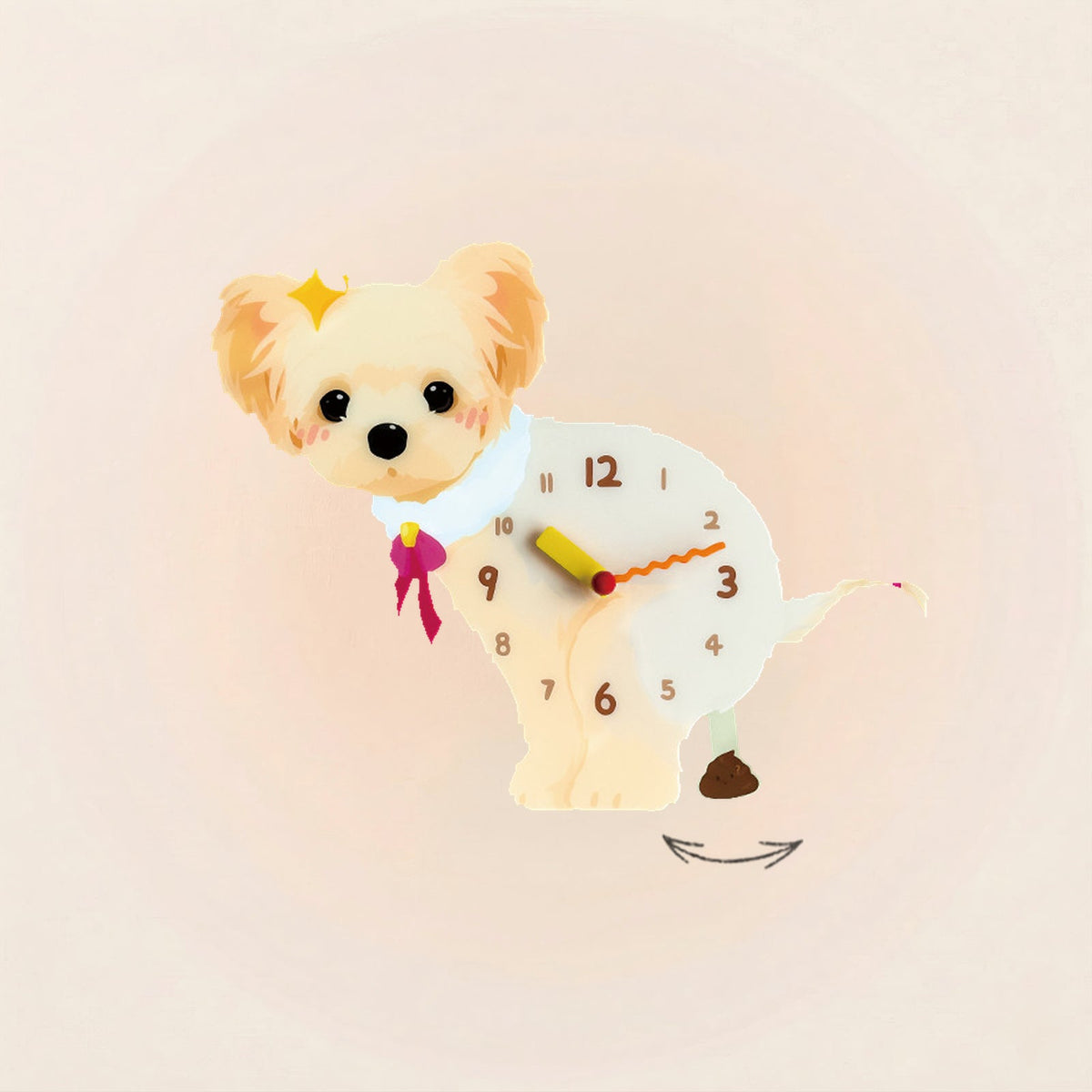 Yorkshire Terrier Poop-Time wall clock in Gold & White with swinging poop pendulum