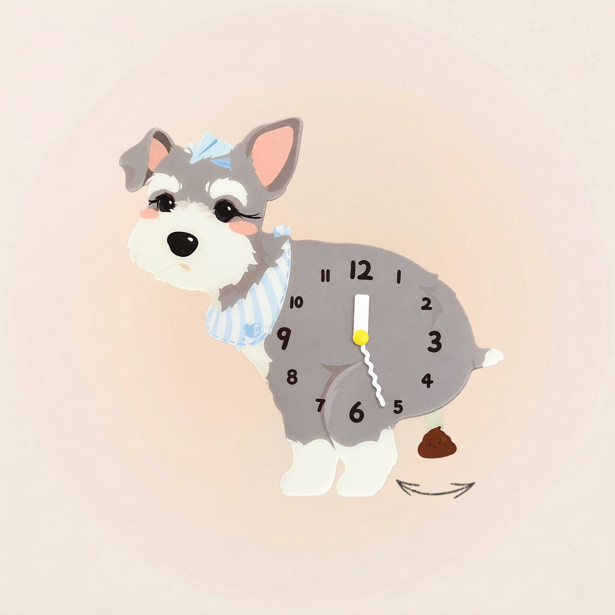 Light gray Schnauzer Poop-Time wall clock with a swinging poop pendulum