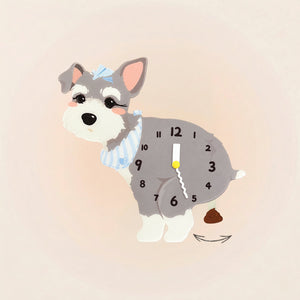 Light gray Schnauzer Poop-Time wall clock with a swinging poop pendulum